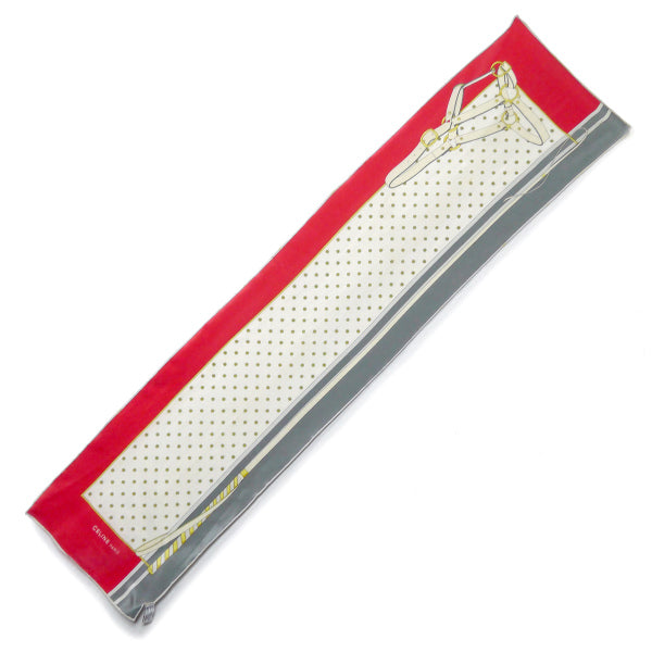 OLD CELINE　ドットベルト柄シルクロングスカーフ（赤系）