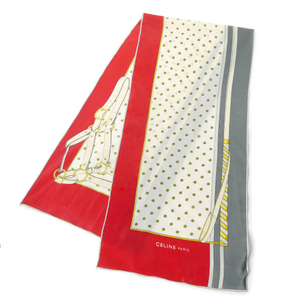 OLD CELINE　ドットベルト柄シルクロングスカーフ（赤系）