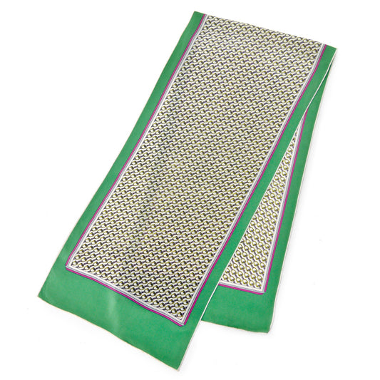 OLD CELINE　ホースビット柄シルクロングスカーフ（緑系）