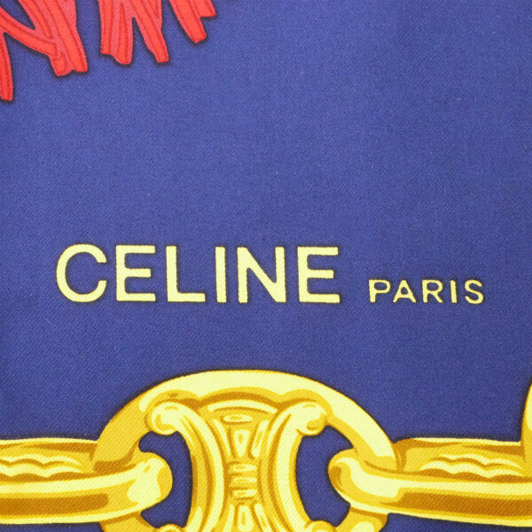 OLD CELINE　フリンジ柄大判シルクスカーフ（紺系）