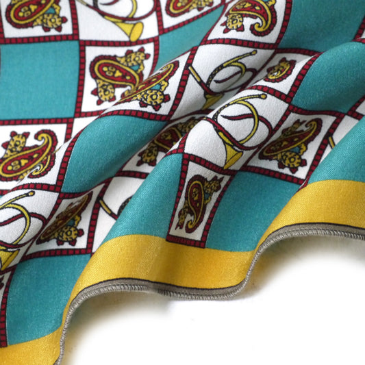 OLD CELINE　ペイズリー柄シルクロングスカーフ（茶・緑系）