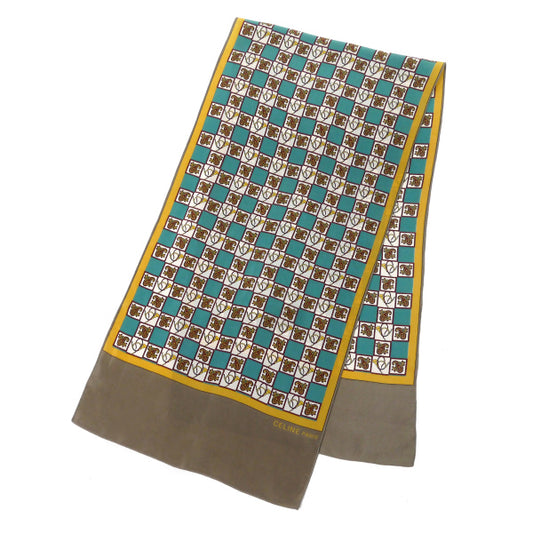 OLD CELINE　ペイズリー柄シルクロングスカーフ（茶・緑系）