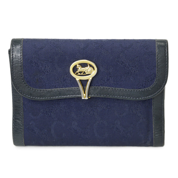 OLD CELINE　馬車柄ジャガード ミドル財布（紺）