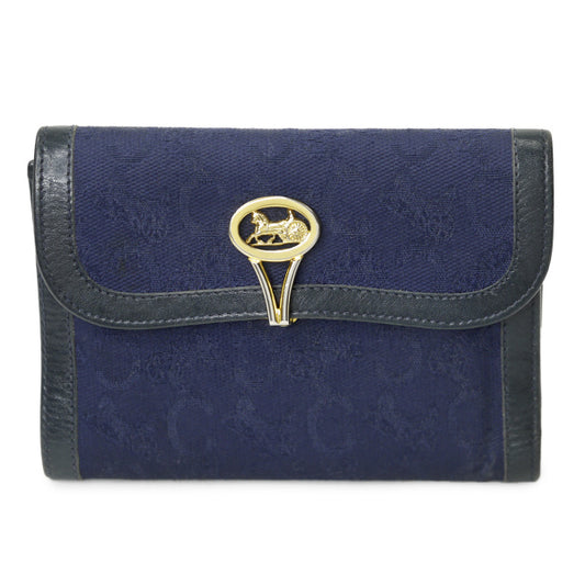 OLD CELINE　馬車柄ジャガード ミドル財布（紺）