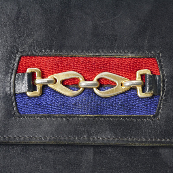 OLD CELINE　ウェブリボン レザーがま口長財布（濃紺）