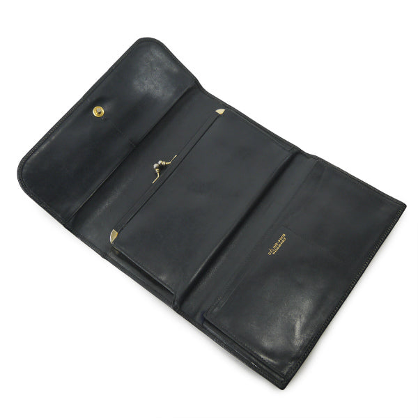 OLD CELINE　ウェブリボン レザーがま口長財布（濃紺）