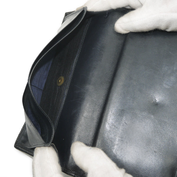 OLD CELINE　ウェブリボン レザーがま口長財布（濃紺）