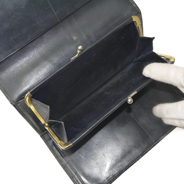 OLD CELINE　ウェブリボン レザーがま口長財布（濃紺）