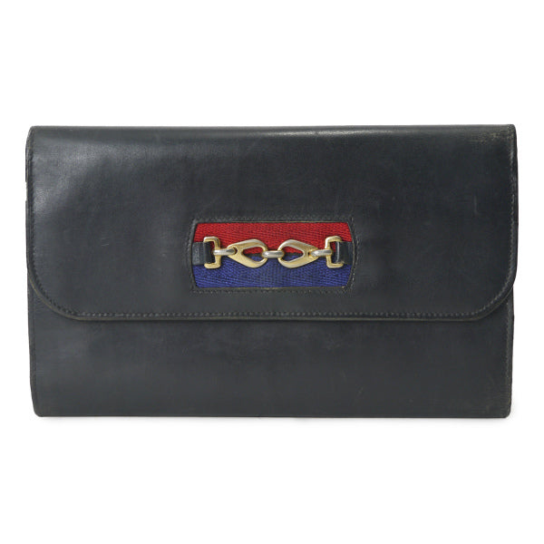 OLD CELINE　ウェブリボン レザーがま口長財布（濃紺）