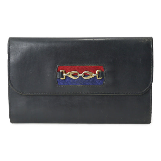 OLD CELINE　ウェブリボン レザーがま口長財布（濃紺）