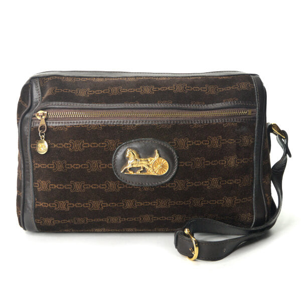 OLD CELINE　馬車ロゴチェーン柄スエードショルダー（濃茶）