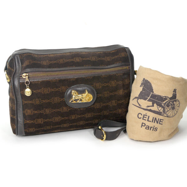 OLD CELINE　馬車ロゴチェーン柄スエードショルダー（濃茶）