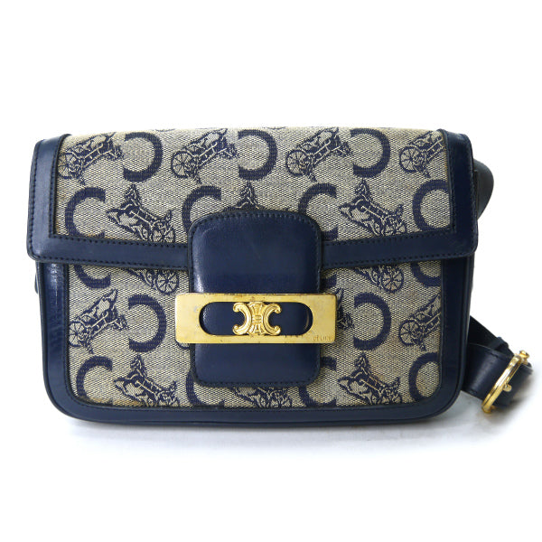 OLD CELINE マカダム金具×馬車柄ジャガード ワンショルダー（紺）