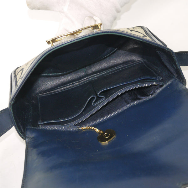 OLD CELINE マカダム金具×馬車柄ジャガード ワンショルダー（紺）