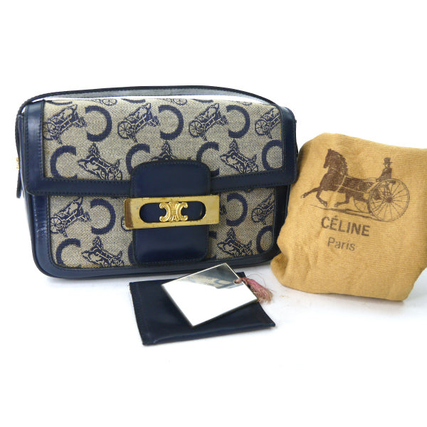 OLD CELINE マカダム金具×馬車柄ジャガード ワンショルダー（紺）