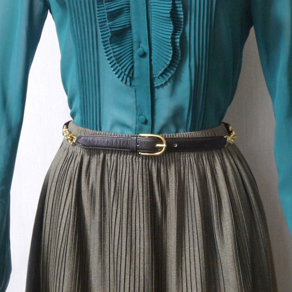 OLD CELINE クリップモチーフレザーウエスト細ベルト（濃茶）