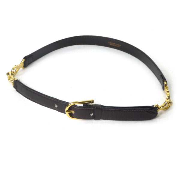 OLD CELINE クリップモチーフレザーウエスト細ベルト（濃茶）