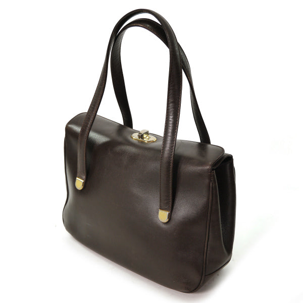 OLD CELINE マカダム金具 総革ターンロック式ハンドバッグ（濃茶）