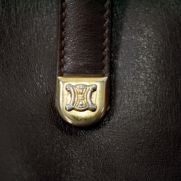 OLD CELINE マカダム金具 総革ターンロック式ハンドバッグ（濃茶）