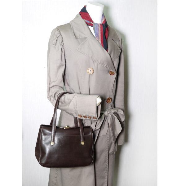 OLD CELINE マカダム金具 総革ターンロック式ハンドバッグ（濃茶）