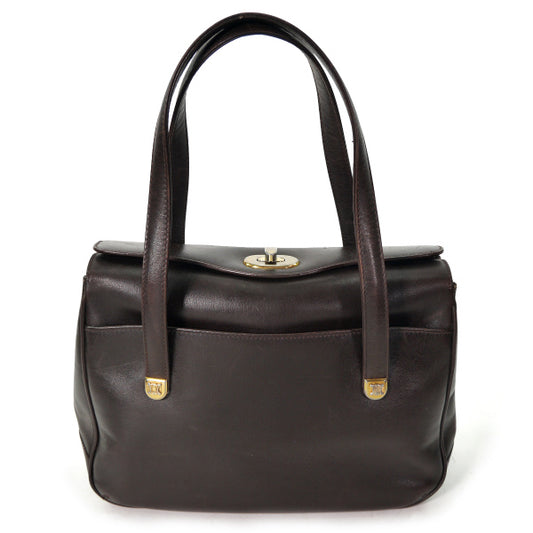 OLD CELINE マカダム金具 総革ターンロック式ハンドバッグ（濃茶）