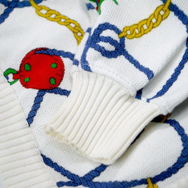 OLD CELINE　ロープチェーン柄コットンカーディガン（白系）