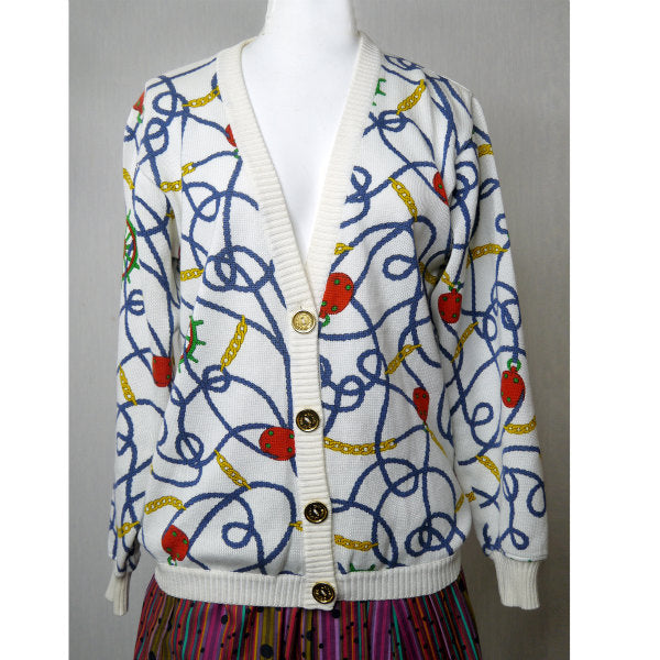 OLD CELINE　ロープチェーン柄コットンカーディガン（白系）