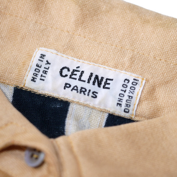 OLD CELINE　ビット柄ストライプ半袖ブラウス（黒×ベージュ）