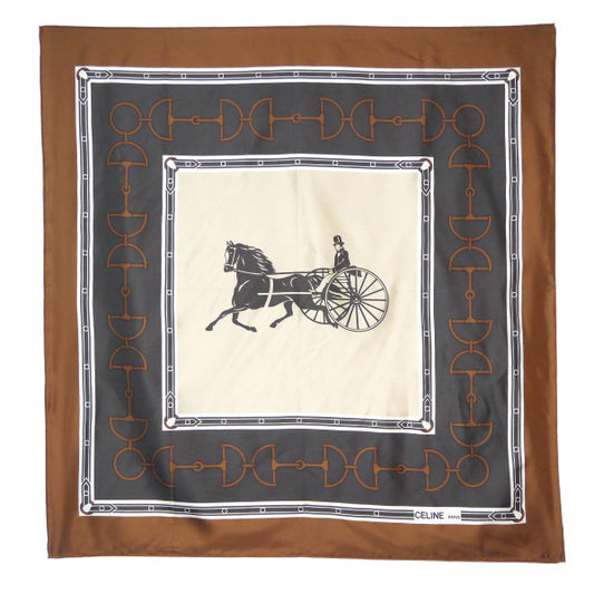 OLD CELINE　馬車×ビット柄 大判スカーフ（茶系）