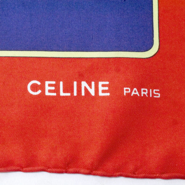 OLD CELINE　フリンジ&チャーム柄大判シルクスカーフ（紺系）