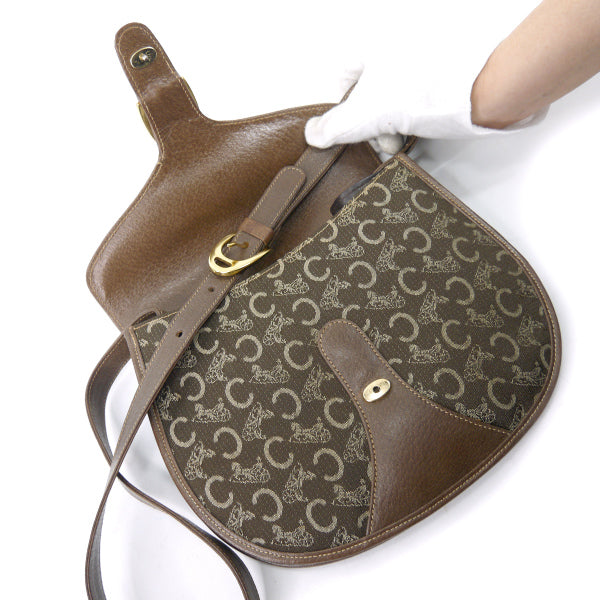 OLD CELINE　レザーフラップ馬車柄ショルダー（茶）