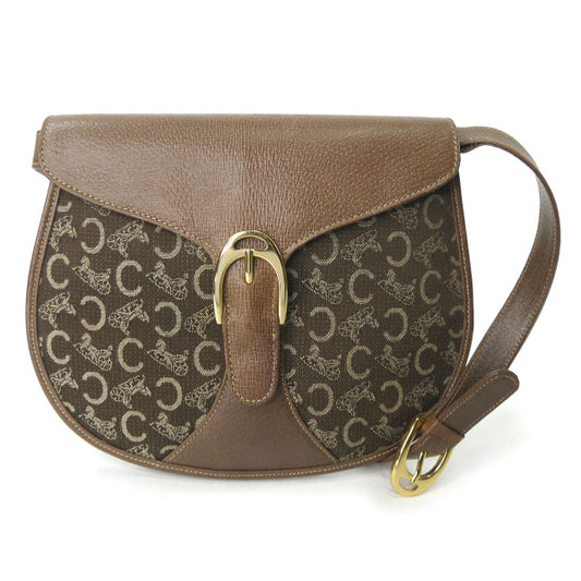 OLD CELINE　レザーフラップ馬車柄ショルダー（茶）