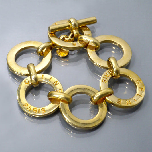 CELINE マンテル留め具大ぶりチェーンブレスレット（ゴールド）
