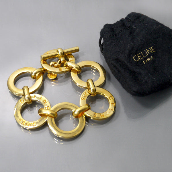 CELINE マンテル留め具大ぶりチェーンブレスレット（ゴールド）