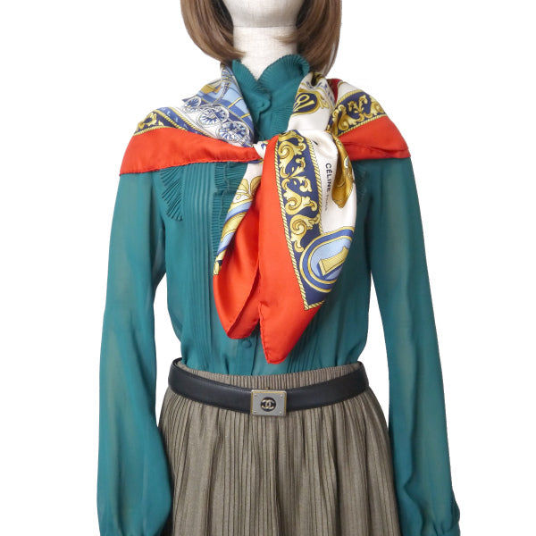 OLD CELINE　ゴージャスプリント大判シルクスカーフ（赤系）