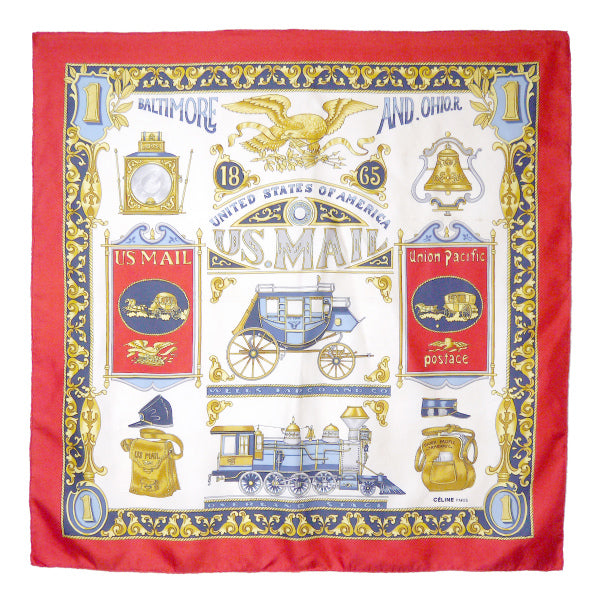 OLD CELINE　ゴージャスプリント大判シルクスカーフ（赤系）