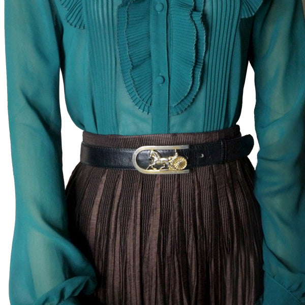 OLD CELINE　馬車バックル本革ウエストベルト（黒）