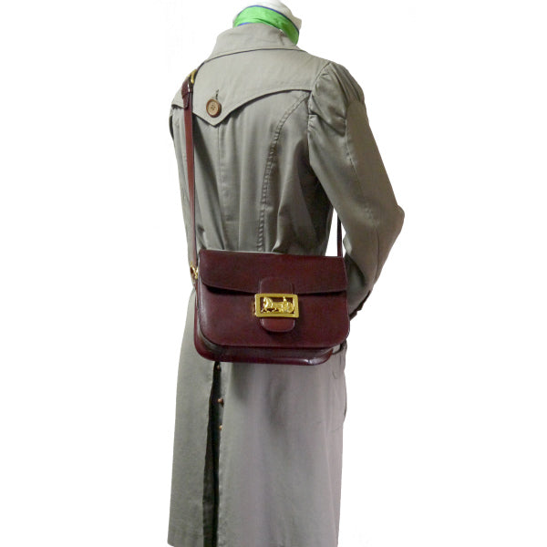 OLD CELINE 馬車金具3層ショルダーバッグ（ボルドー/総革）