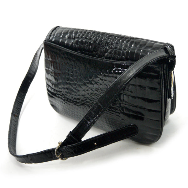 OLD CELINE　馬車金具クロコダイル型押しショルダー（黒）