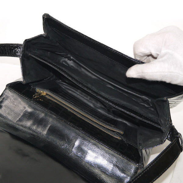 OLD CELINE　馬車金具クロコダイル型押しショルダー（黒）