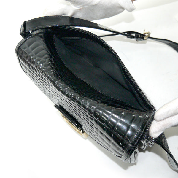 OLD CELINE　馬車金具クロコダイル型押しショルダー（黒）