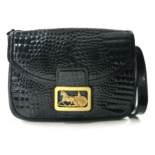OLD CELINE　馬車金具クロコダイル型押しショルダー（黒）