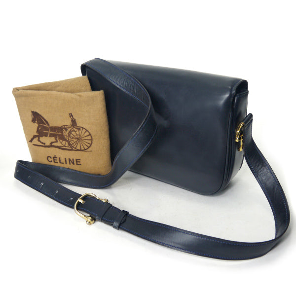 OLD CELINE　ブラゾン金具レザーショルダーバッグ（濃紺）