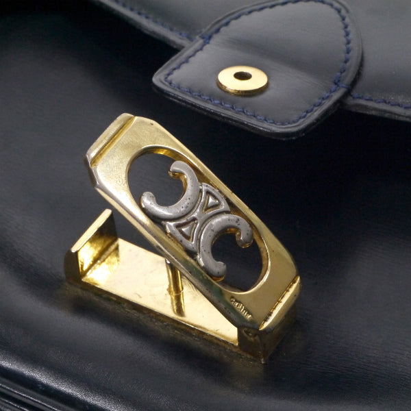 OLD CELINE　ブラゾン金具レザーショルダーバッグ（濃紺）