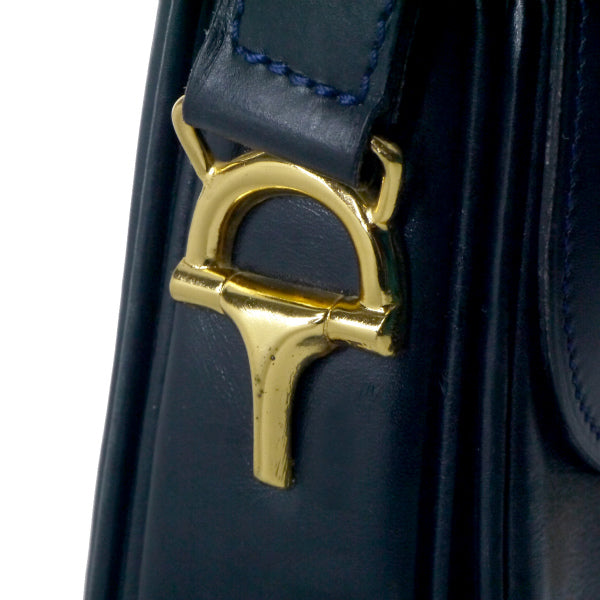 OLD CELINE　ブラゾン金具レザーショルダーバッグ（濃紺）
