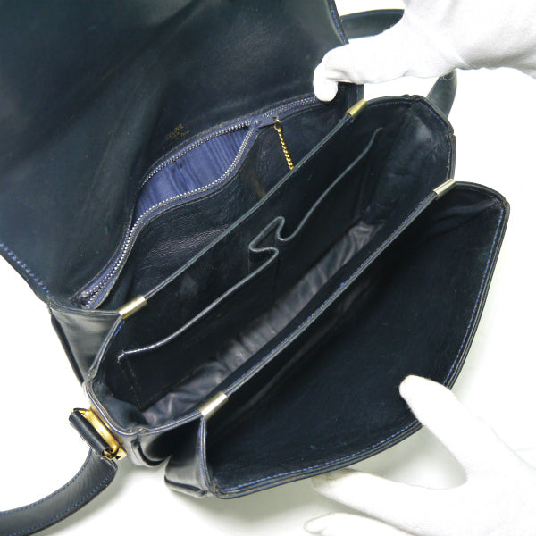OLD CELINE　ブラゾン金具レザーショルダーバッグ（濃紺）
