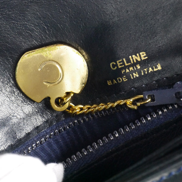 OLD CELINE　ブラゾン金具レザーショルダーバッグ（濃紺）