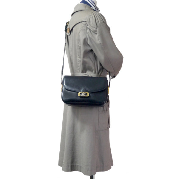 OLD CELINE　ブラゾン金具レザーショルダーバッグ（濃紺）