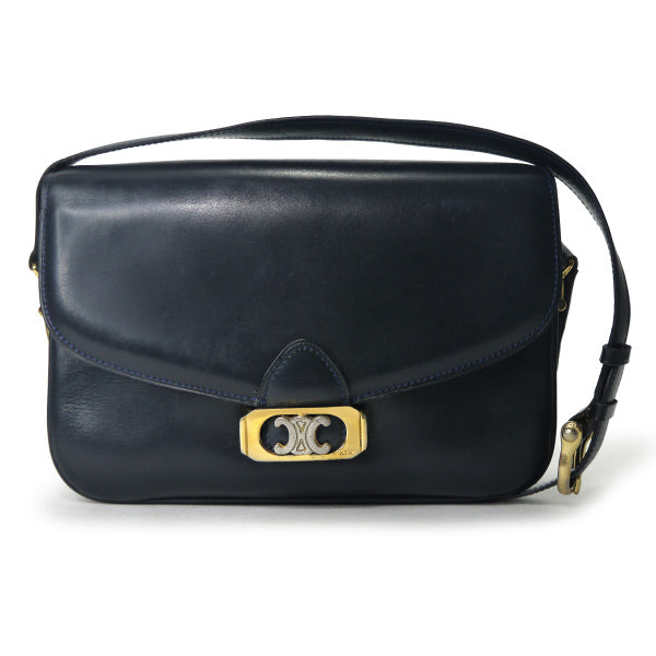 OLD CELINE　ブラゾン金具レザーショルダーバッグ（濃紺）