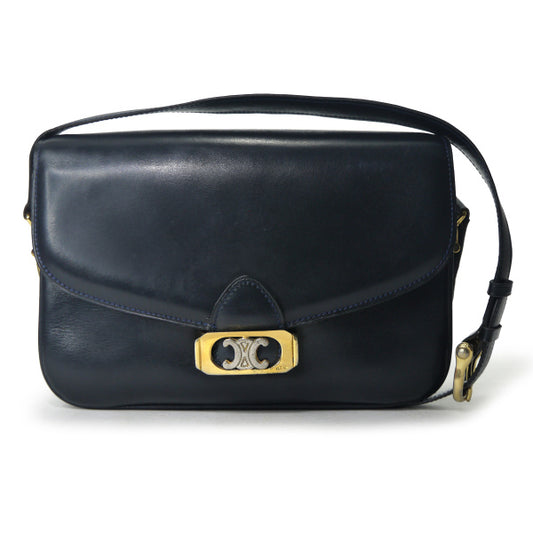 OLD CELINE　ブラゾン金具レザーショルダーバッグ（濃紺）